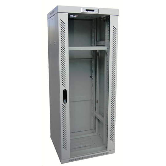 LEXI-Net 19" stojanový rozvaděč 27U 600x600 rozebiratelný, ventilační jednotka, termostat, kolečka, 600kg, sklo, šedý