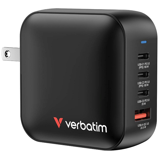 VERBATIM GaN Nabíječka Mini GaN 100W, 3xUSB-C, 1x USB-A, černá