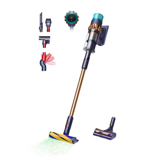 Dyson Gen5detect Absolute pruská modrá/měděná, tyčový vysavač, akumulátorový, 280 AW, HEPA filtr, LED displej