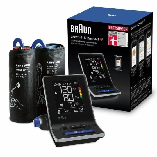 Braun ExactFit 5 CONNECT BUA6350 tlakoměr na paži, detekce arytmie, LCD displej, Bluetooth