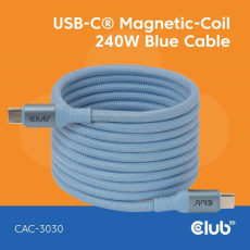 Club3D Kabel magnetický USB-C, 240W PD3.1, 480 Mbps, 2m, modrá