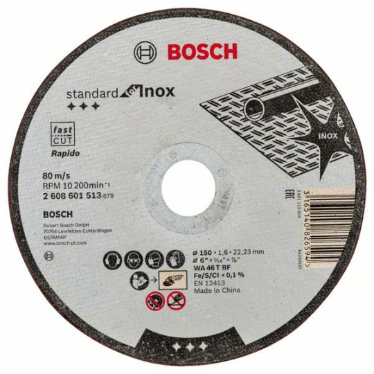 BOSCH dělicí kotouč rovný Standard for Inox, WA 46 T BF, 150 mm, 22,23 mm, 1,6 mm