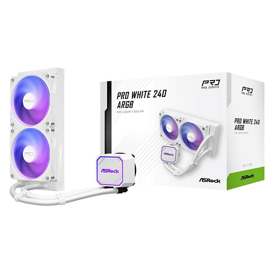 ASROCK Vodní chladič Pro White 240 ARGB, 2x120mm, LGA1851, AM5, bílá