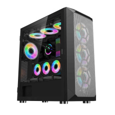 BAZAR - 1stCOOL skříň Wind Storm Black MiddleTower ARGB, AU, USB3.0, bez zdroje, RGB fan, průhledná bočnice, černá