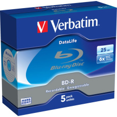 VERBATIM BD-R SL Datalife (5-pack)Blu-Ray/Spindle/6x/25GB WHITE BLUE SURFACE