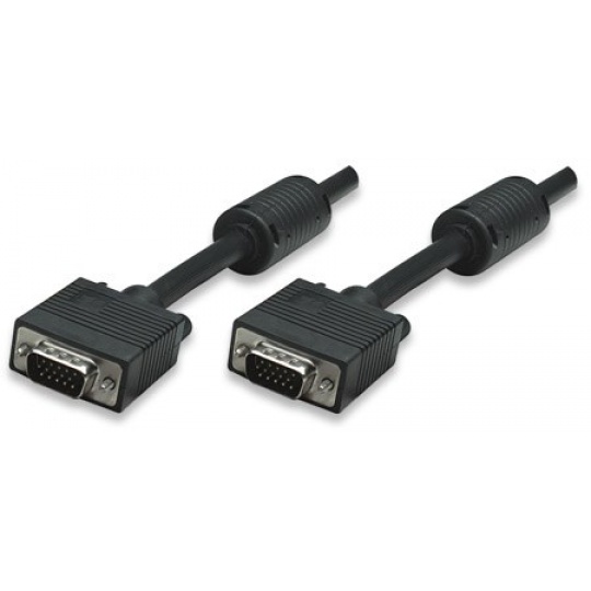 MANHATTAN kabel SVGA k monitoru s feritovými jádry, HD15 Male / HD15 Male, 20m, Black