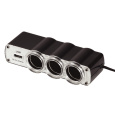 WG - Nabíječka do auta,  rozbočovač, 3x zásuvka zapalovače 12V + 1x USB-A, s prodloužením