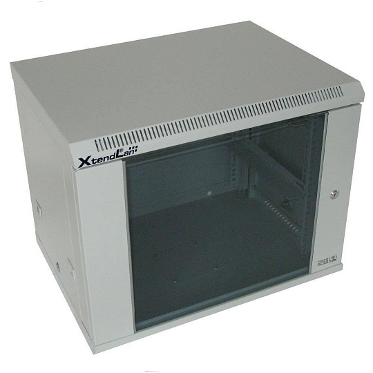 BAZAR - XtendLan 19" nástěnný rozvaděč 9U 600x450, nosnost 60 kg, skleněné kouřové dveře, svařovaný, šedý - poškozeno BAZAR - XtendLan 19" nástěnný rozvaděč 9U 600x450, nosnost 60 kg, skleněné kouřové dveře, svařovaný, šedý - poškozeno