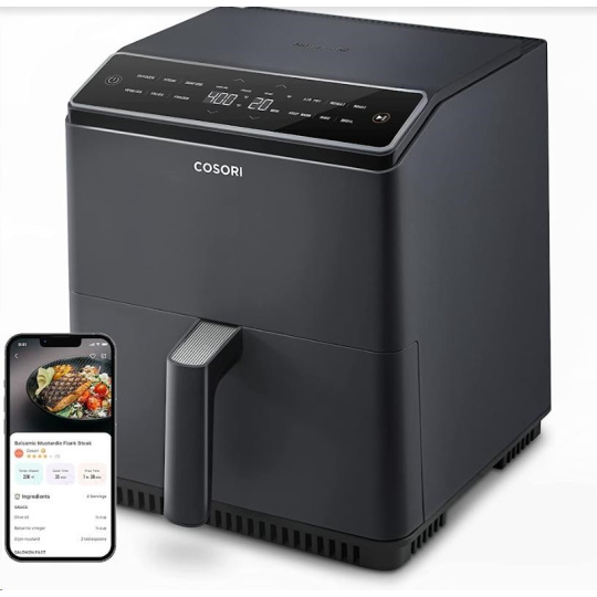 BAZAR - Cosori Dual Blaze 6.4L SMART horkovzdušná  fritéza + 5x špíz a gril. rošt, black - Poškozený obal (Komplet)