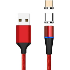 PREMIUMCORD Magnetický micro USB a USB-C nabíjecí a datový kabel 1m, červený PREMIUMCORD Magnetický micro USB a USB-C nabíjecí a datový kabel 1m, červený