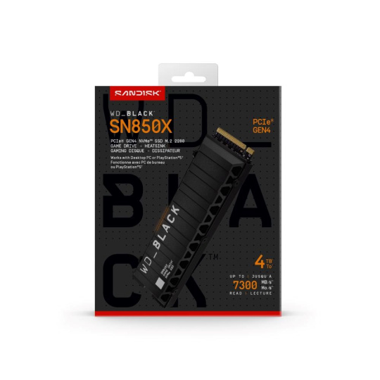 WD BLACK SSD NVMe 4TB PCIe SN850X Powered by SanDisk, Gen4, (R:7300, W:6600MB/s), Chladič WD BLACK SSD NVMe 4TB PCIe SN850X Powered by SanDisk, Gen4, (R:7300, W:6600MB/s), Chladič