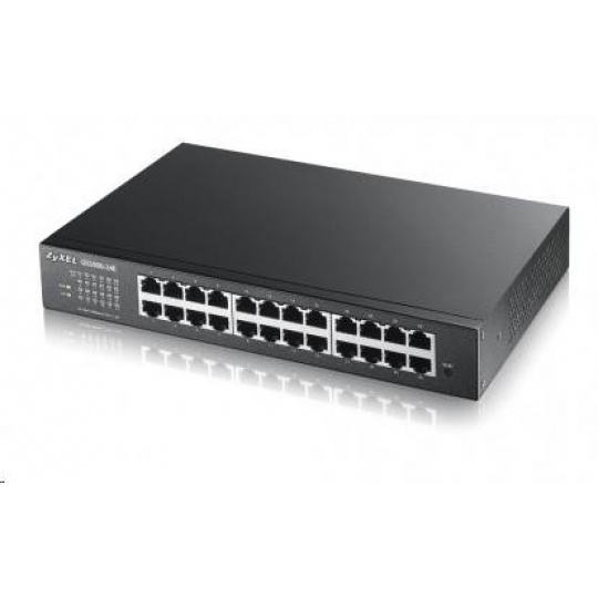 Zyxel GS1900-24E 24-port Desktop Gigabit Web Smart switch: 24x Gigabit metal, IPv6, 802.3az (Green), fanless, rack kit