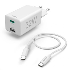 Hama set: rychlá USB nabíječka USB-C PD/QC, USB-A, 32 W + kabel USB C-C 1 m Hama set: rychlá USB nabíječka USB-C PD/QC, USB-A, 32 W + kabel USB C-C 1 m