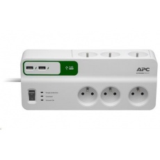 APC Essential SurgeArrest 6 outlets with 5V, 2.4A 2 port USB charger, 230V France, 2m APC Essential SurgeArrest 6 outlets with 5V, 2.4A 2 port USB charger, 230V France, 2m