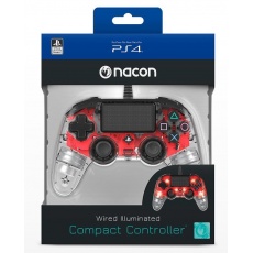 Nacon Wired Compact Controller - ovladač pro PlayStation 4 - průhledný červený