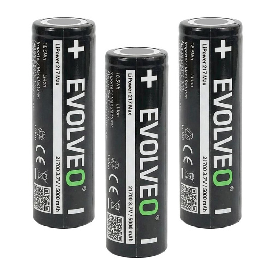 EVOLVEO LiPower 217 Max 5000 – Li-ion baterie 21700 (3.7 V / 5000 mAh) 3 ks