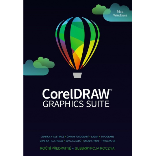 CorelDRAW Graphics Suite 365 dní obnovení pronájmu licence (Single) EN/DE/FR/BR/ES/IT/NL/CZ/PL