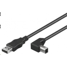 PREMIUMCORD Kabel USB 2.0 A-B propojovací 2m - zahnutý B konektor 90°