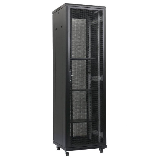 XtendLan 19" stojanový rozvaděč 47U 600x1000, nosnost 1000kg, perforované dveře i záda, kolečka, rozložený, černý