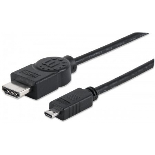MANHATTAN kabel HDMI s Ethernetem, HDMI Male to Micro Male, HEC, ARC, 3D, 4K, stíněný, 2m, Black