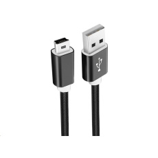 WG - Datový kabel USB Mini-B (5 pins)-USB-A / 1m / nylon braided / black