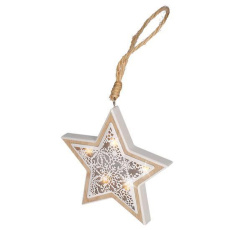 Solight LED vánoční hvězda, dřevěný dekor, 6LED, teplá bílá, 2x AAA
