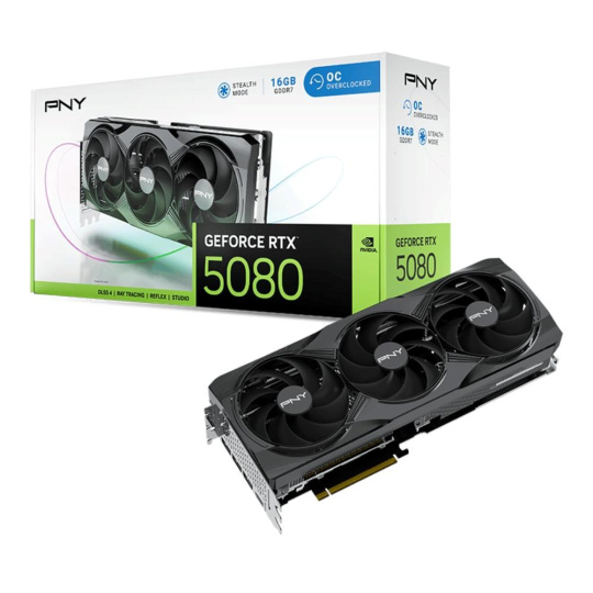 PNY VGA NVIDIA GeForce RTX 5080 Triple Fan 16GB OC, RTX 5080 OC, 16GB GDDR7, 3xDP, 1xHDMI