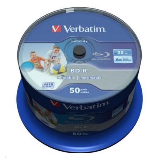 VERBATIM BD-R SL Datalife HTL (50-pack)Blu-Ray/Spindle/6x/25GB Wide Printable