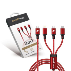 RhinoTech nabíjecí/datový kabel 3v1 USB-C (MicroUSB + Lightning + USB-C) 40W 1,2m červená RhinoTech nabíjecí/datový kabel 3v1 USB-C (MicroUSB + Lightning + USB-C) 40W 1,2m červená