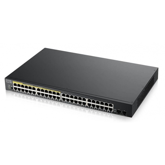 Zyxel GS1900-48HP v2 50-port Gigabit Web Smart PoE switch, 48x gigabit RJ45 (z toho 24x PoE), 2x SFP, PoE budget 170W