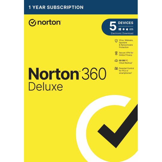 NORTON 360 DELUXE 50GB +VPN 1 uživatel pro 5 zařízení na 1 rok - ESD