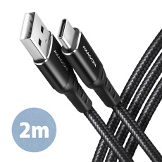 AXAGON BUCM-AM20AB, HQ kabel USB-C <-> USB-A, 2m, USB 2.0, 3A, ALU, oplet, černý AXAGON BUCM-AM20AB, HQ kabel USB-C <-> USB-A, 2m, USB 2.0, 3A, ALU, oplet, černý