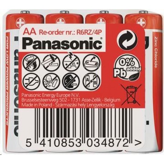 PANASONIC Zinkouhlíkové baterie Red Zinc R6RZ/4P AA 1,5V (shrink 4ks)