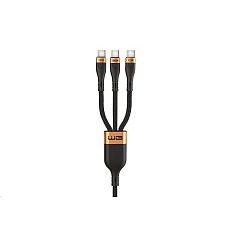 WG - Datový kabel 3v1 Type-C na 3x Type-C, 1,2 metru, 100 W + 15 W + 15 W, černá