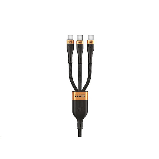WG - Datový kabel 3v1 Type-C na 3x Type-C, 90 cm, 100 W + 15 W + 15 W, černá WG - Datový kabel 3v1 Type-C na 3x Type-C, 90 cm, 100 W + 15 W + 15 W, černá